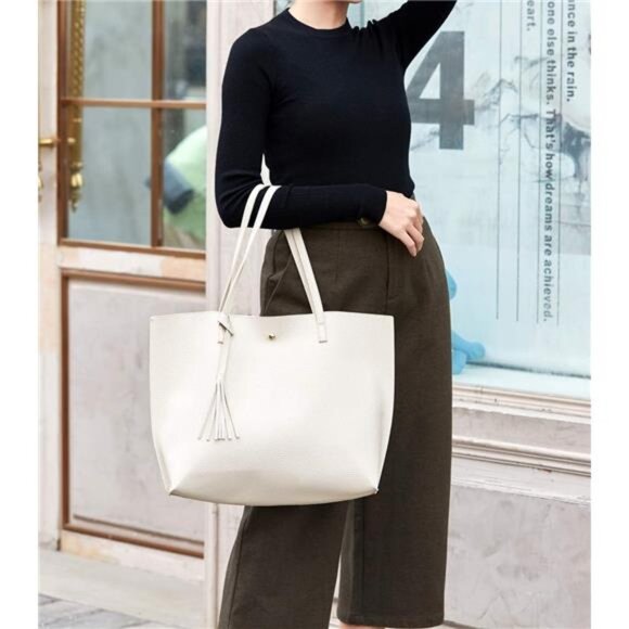 Women's Soft Faux Leather Tote Shoulder Bag from,‎ Big Capacity Tassel - Picture 14 of 15